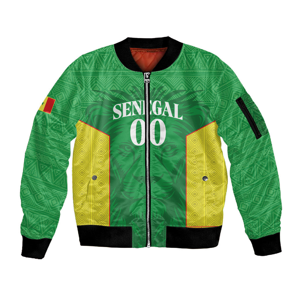 Senegal Basketball 2026 Custom Sleeve Zip Bomber Jacket Come On Lions African Pattern