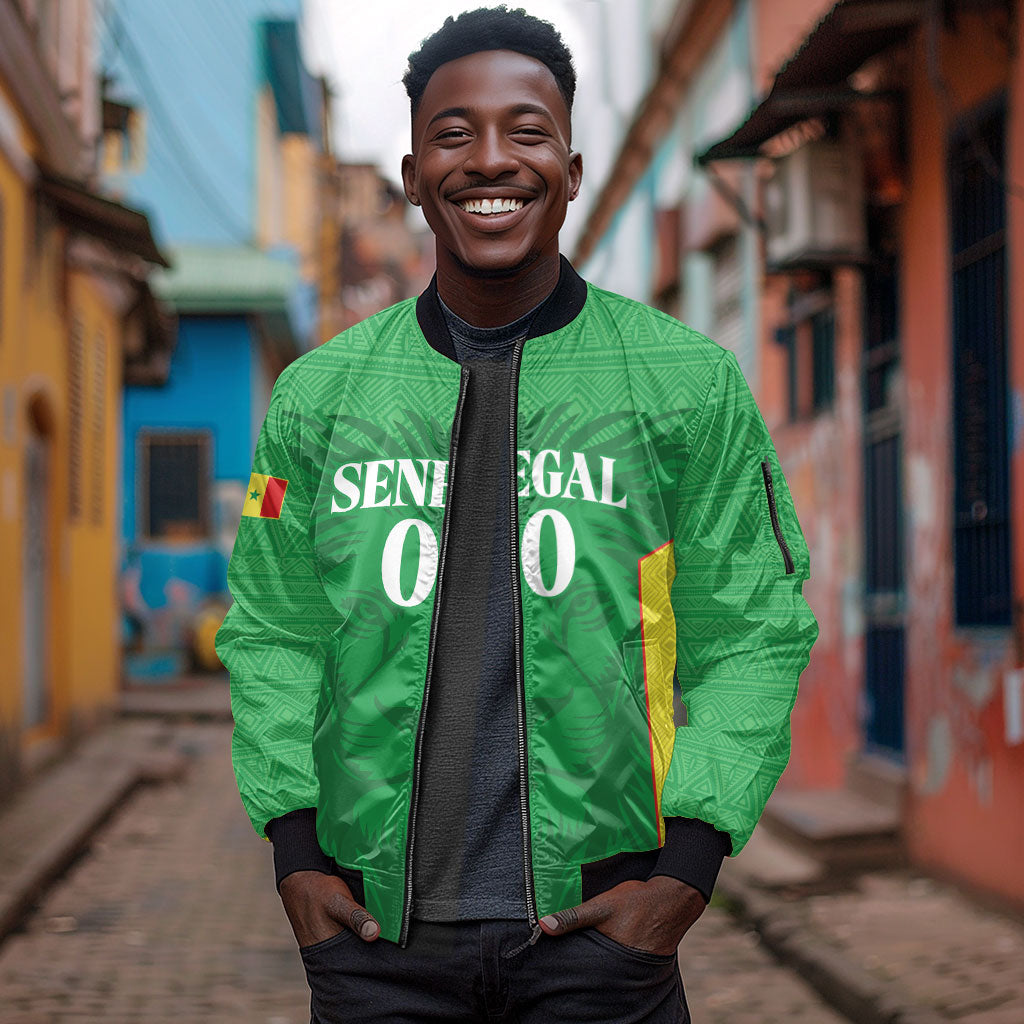 Senegal Basketball 2026 Custom Sleeve Zip Bomber Jacket Come On Lions African Pattern