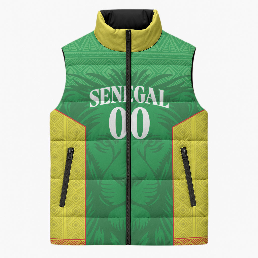 Senegal Basketball 2026 Custom Sleeveless Puffer Jacket Come On Lions African Pattern
