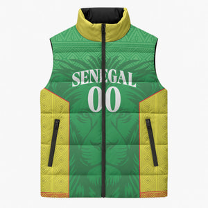 Senegal Basketball 2026 Custom Sleeveless Puffer Jacket Come On Lions African Pattern