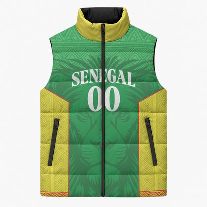 Senegal Basketball 2026 Custom Sleeveless Puffer Jacket Come On Lions African Pattern