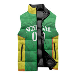 Senegal Basketball 2026 Custom Sleeveless Puffer Jacket Come On Lions African Pattern