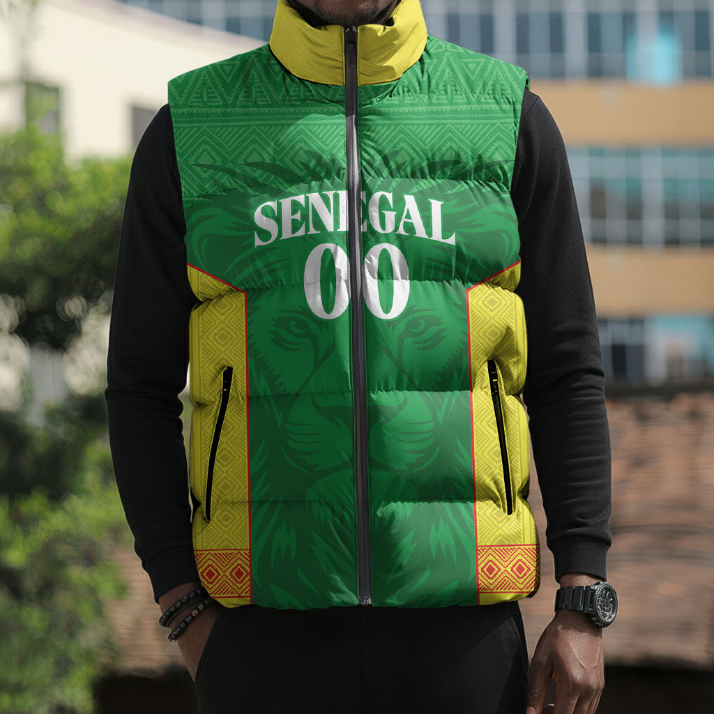 Senegal Basketball 2026 Custom Sleeveless Puffer Jacket Come On Lions African Pattern