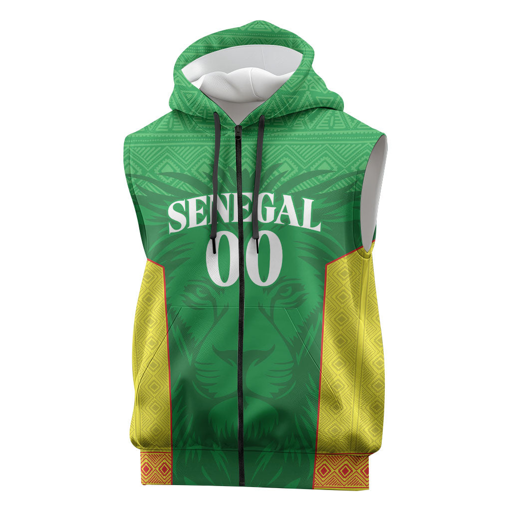 Senegal Basketball 2026 Custom Sleeveless Zip Hoodie Come On Lions African Pattern