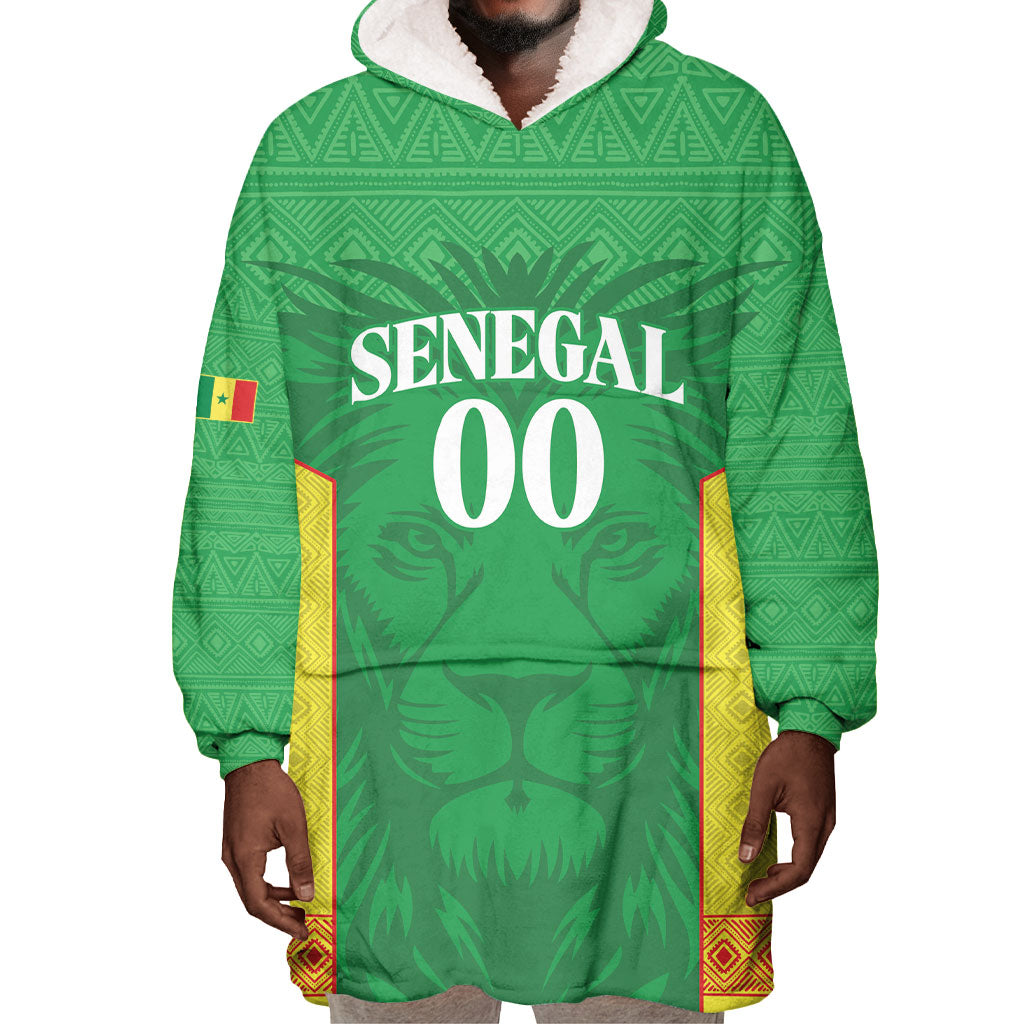 Senegal Basketball 2026 Custom Wearable Blanket Hoodie Come On Lions African Pattern