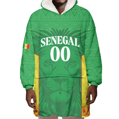 Senegal Basketball 2026 Custom Wearable Blanket Hoodie Come On Lions African Pattern