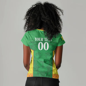 Senegal Basketball 2026 Custom Women V-Neck T-Shirt Come On Lions African Pattern