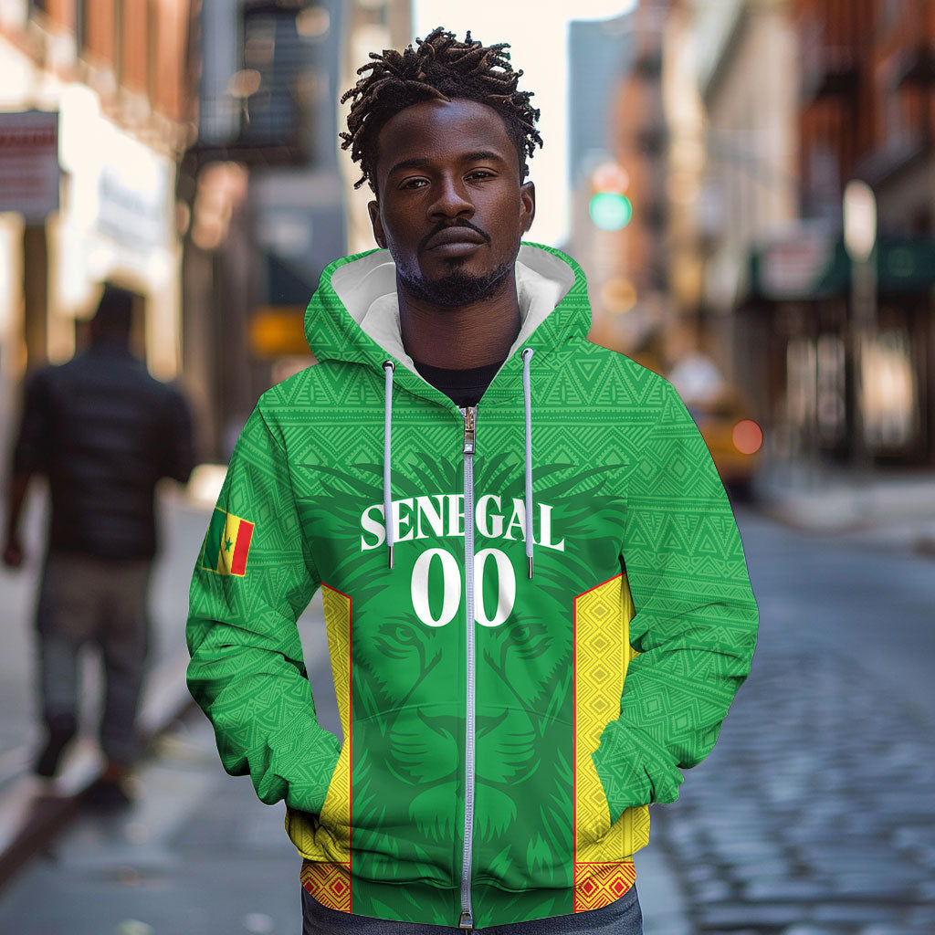 Senegal Basketball 2026 Custom Zip Hoodie Come On Lions African Pattern