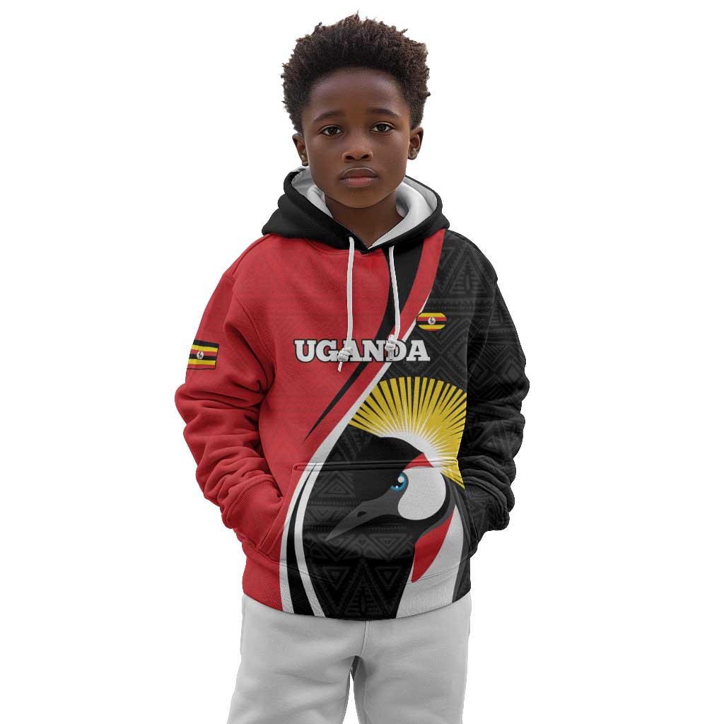 Afro Uganda Rugby Custom Kid Hoodie Go Cranes - African Pattern