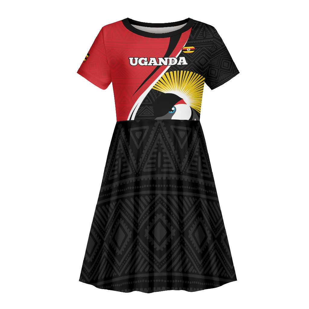 Afro Uganda Rugby Custom Kid Short Sleeve Dress Go Cranes - African Pattern