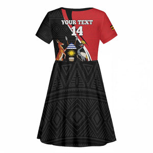 Afro Uganda Rugby Custom Kid Short Sleeve Dress Go Cranes - African Pattern