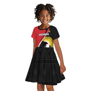 Afro Uganda Rugby Custom Kid Short Sleeve Dress Go Cranes - African Pattern