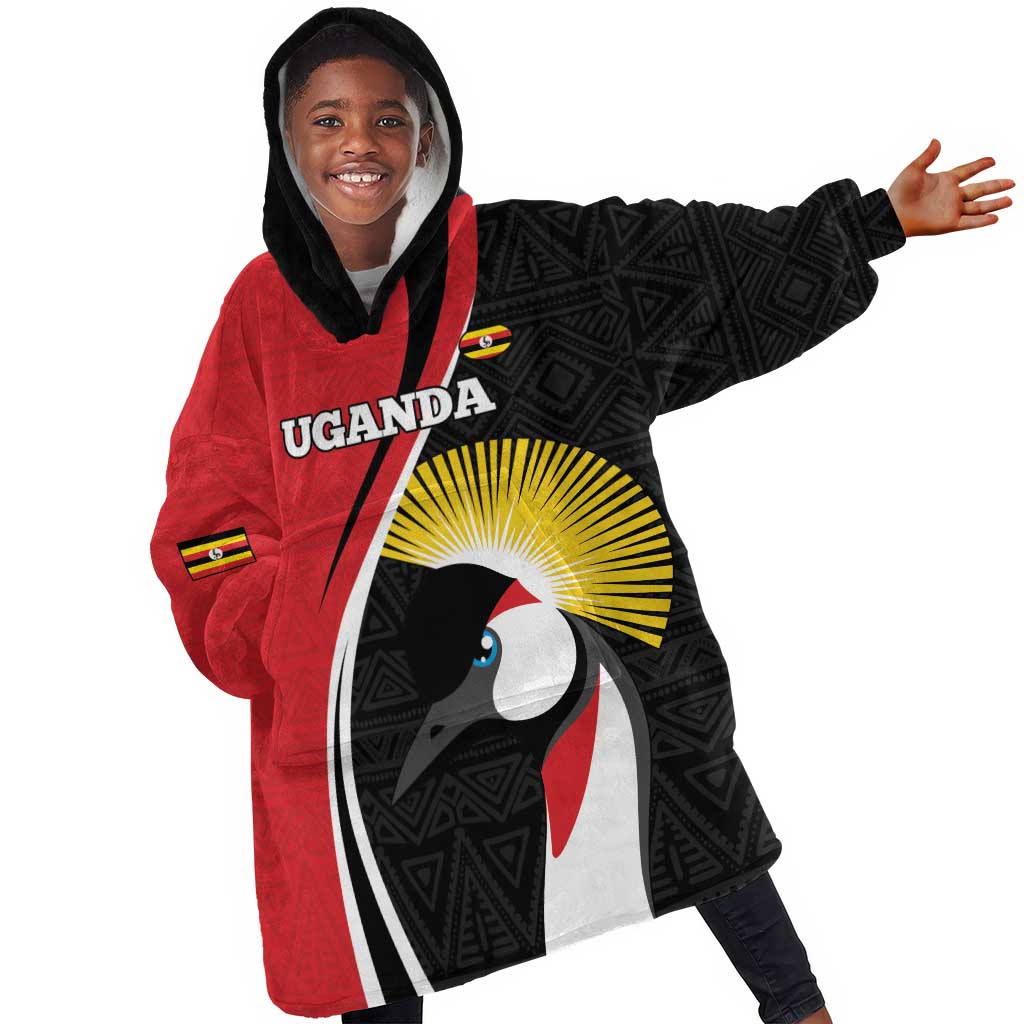 Afro Uganda Rugby Custom Kid Wearable Blanket Hoodie Go Cranes - African Pattern