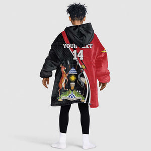 Afro Uganda Rugby Custom Kid Wearable Blanket Hoodie Go Cranes - African Pattern