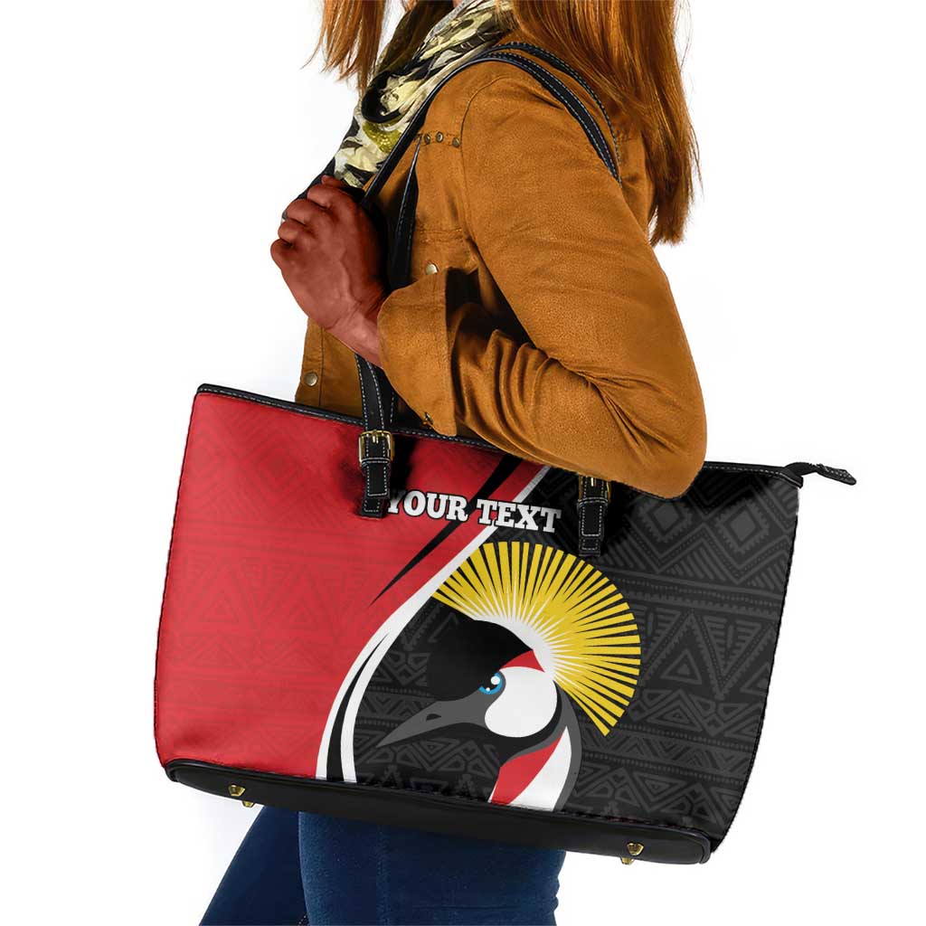 Afro Uganda Rugby Custom Leather Tote Bag Go Cranes - African Pattern