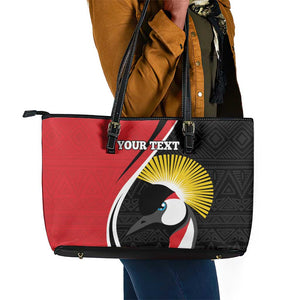 Afro Uganda Rugby Custom Leather Tote Bag Go Cranes - African Pattern