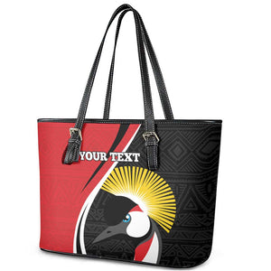 Afro Uganda Rugby Custom Leather Tote Bag Go Cranes - African Pattern