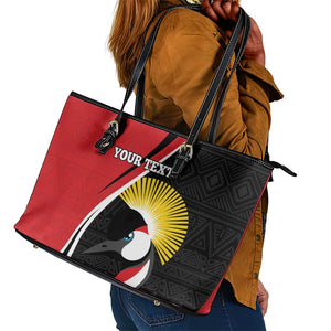 Afro Uganda Rugby Custom Leather Tote Bag Go Cranes - African Pattern