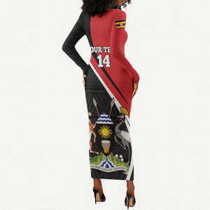 Afro Uganda Rugby Custom Long Sleeve Bodycon Dress Go Cranes - African Pattern