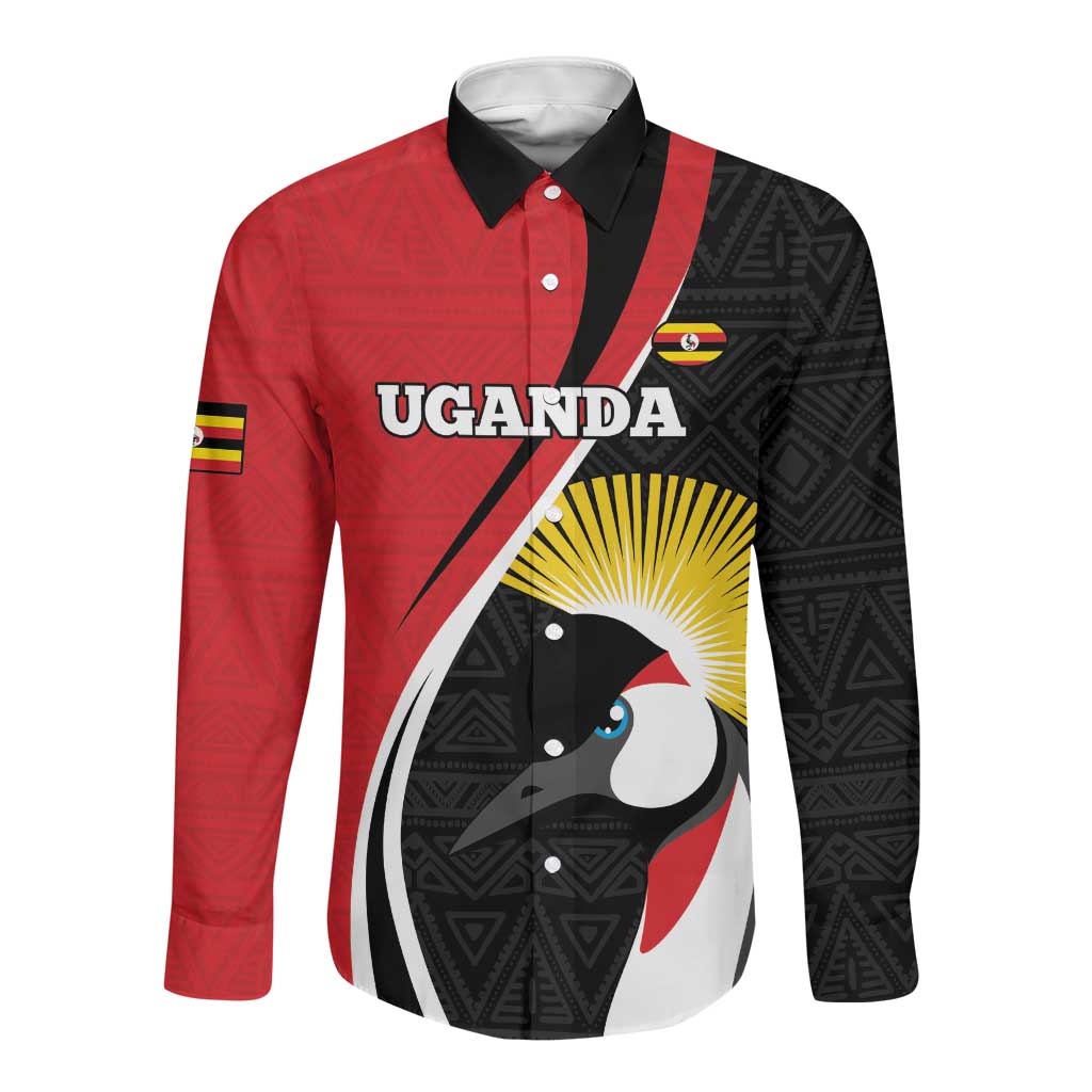 Afro Uganda Rugby Custom Long Sleeve Button Shirt Go Cranes - African Pattern