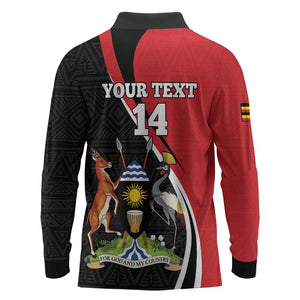 Afro Uganda Rugby Custom Long Sleeve Polo Shirt Go Cranes - African Pattern