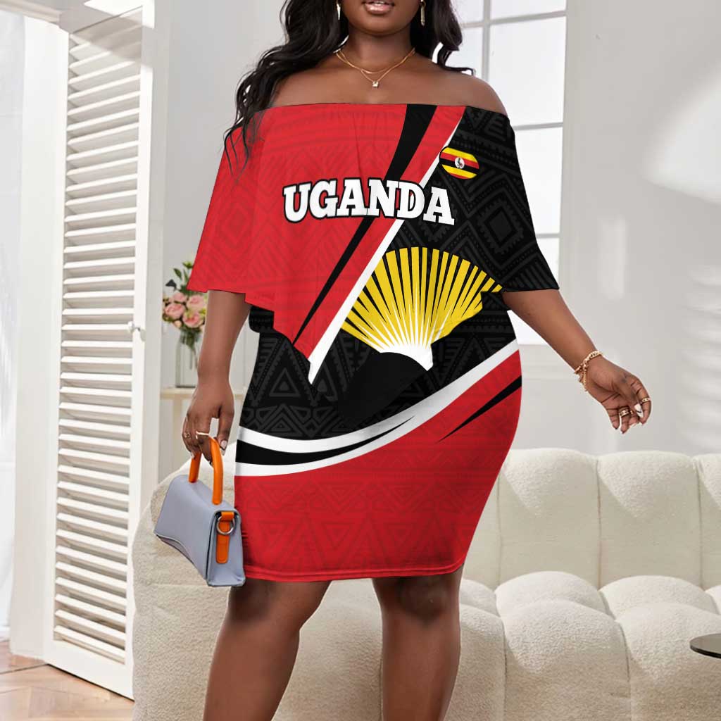 Afro Uganda Rugby Custom Off Shoulder Short Dress Go Cranes - African Pattern