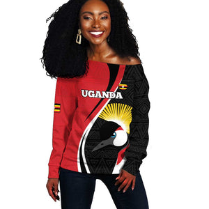 Afro Uganda Rugby Custom Off Shoulder Sweater Go Cranes - African Pattern