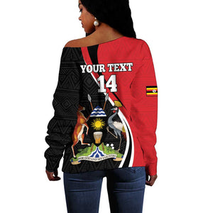 Afro Uganda Rugby Custom Off Shoulder Sweater Go Cranes - African Pattern