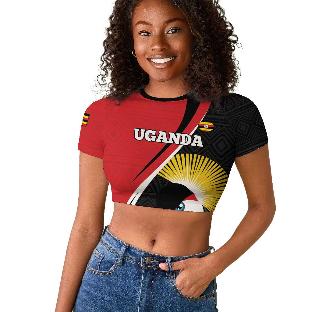 Afro Uganda Rugby Custom Raglan Cropped T shirt Go Cranes - African Pattern