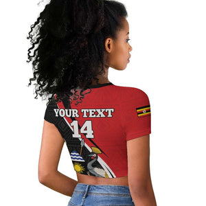 Afro Uganda Rugby Custom Raglan Cropped T shirt Go Cranes - African Pattern