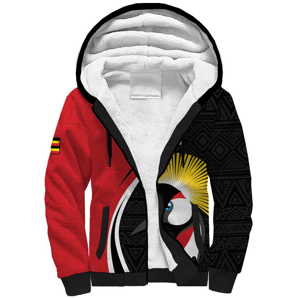 Afro Uganda Rugby Custom Sherpa Hoodie Go Cranes - African Pattern