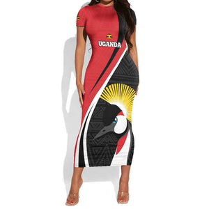 Afro Uganda Rugby Custom Short Sleeve Bodycon Dress Go Cranes - African Pattern