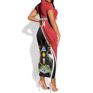 Afro Uganda Rugby Custom Short Sleeve Bodycon Dress Go Cranes - African Pattern