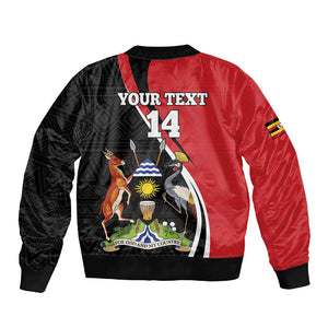 Afro Uganda Rugby Custom Sleeve Zip Bomber Jacket Go Cranes - African Pattern