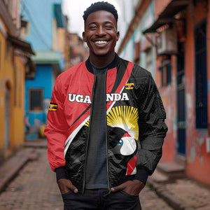 Afro Uganda Rugby Custom Sleeve Zip Bomber Jacket Go Cranes - African Pattern