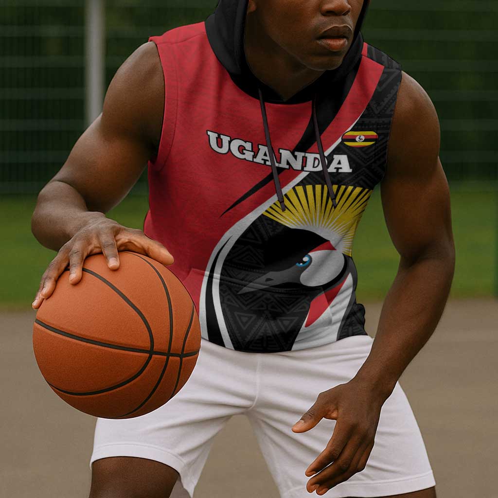 Afro Uganda Rugby Custom Sleeveless Hoodie Go Cranes - African Pattern - African Pride