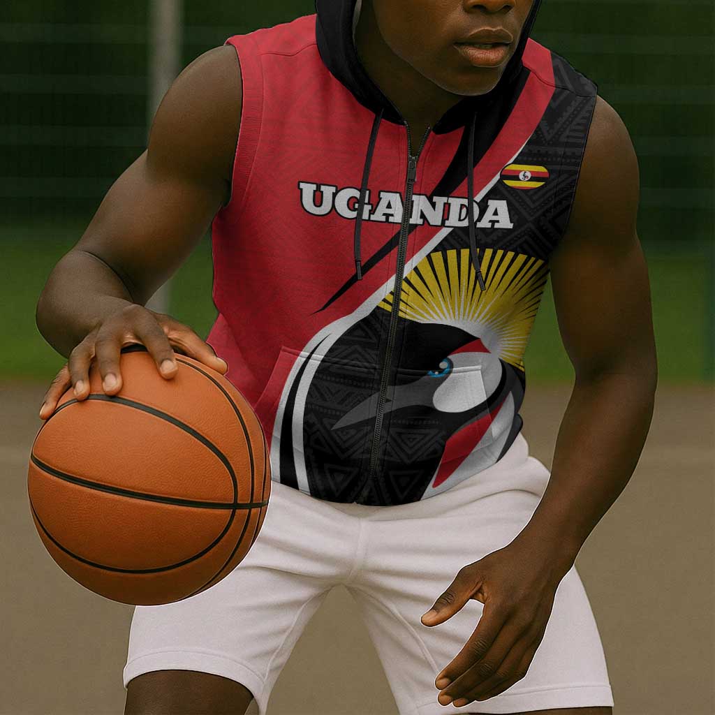 Afro Uganda Rugby Custom Sleeveless Zip Hoodie Go Cranes - African Pattern - African Pride