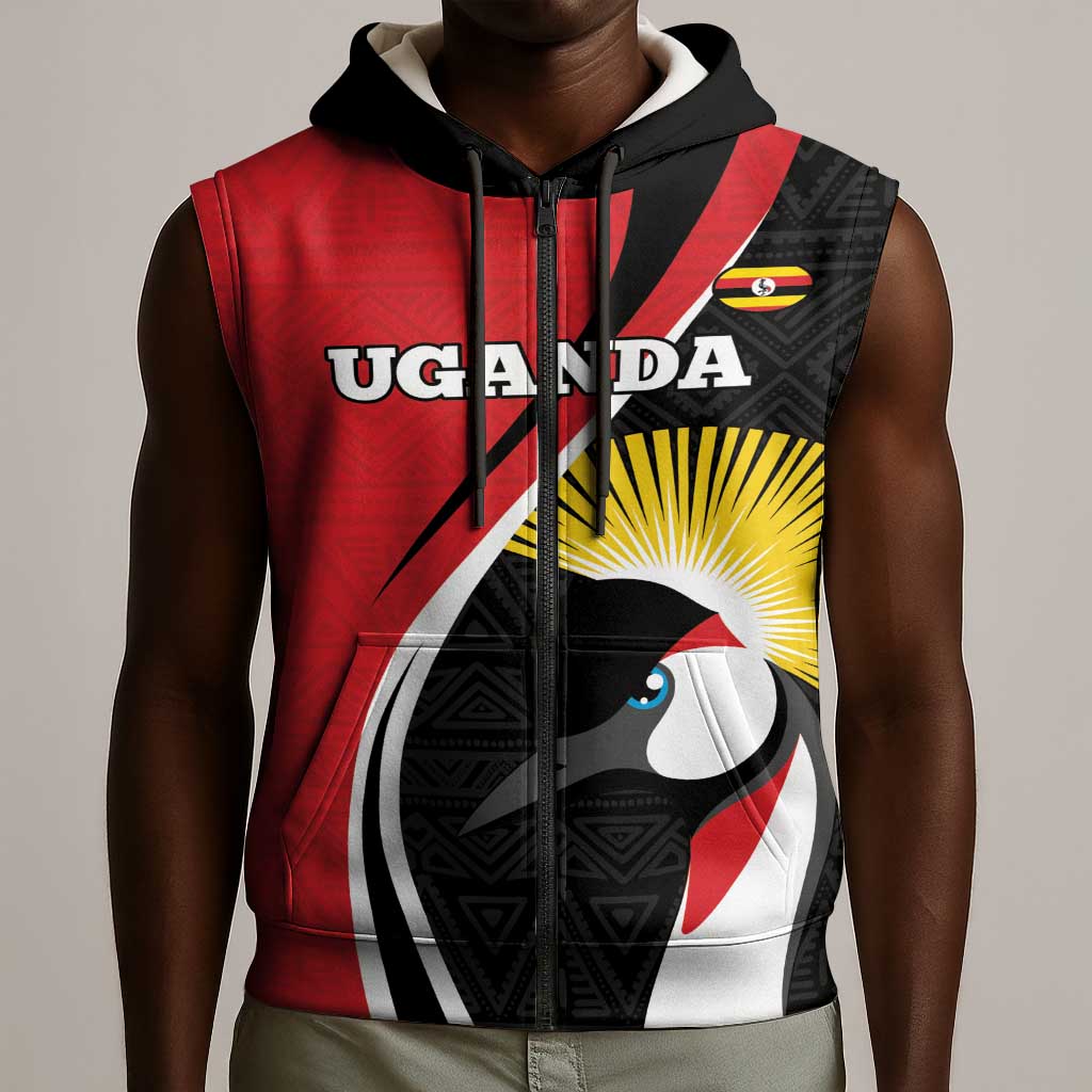 Afro Uganda Rugby Custom Sleeveless Zip Hoodie Go Cranes - African Pattern - African Pride