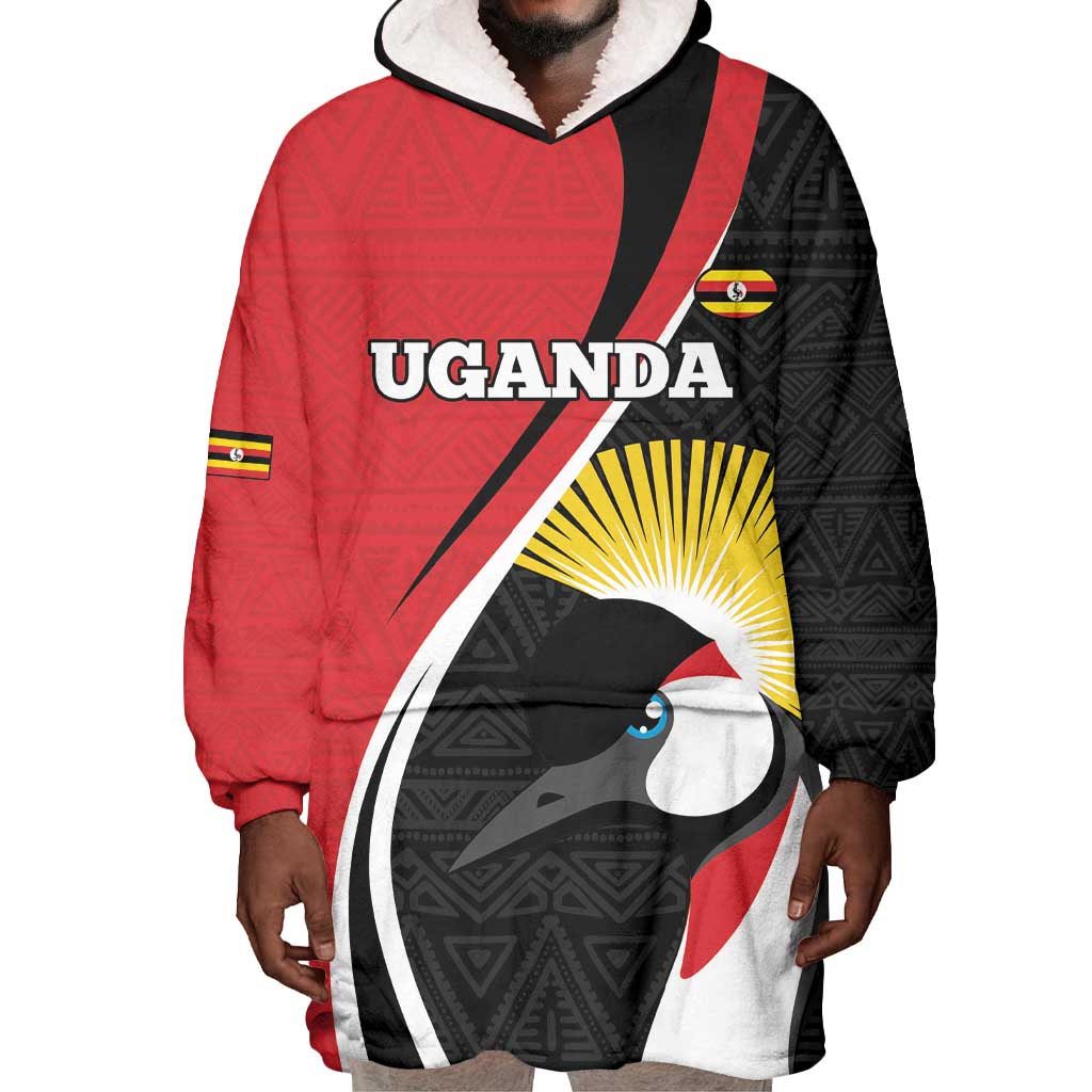 Afro Uganda Rugby Custom Wearable Blanket Hoodie Go Cranes - African Pattern