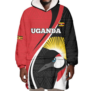 Afro Uganda Rugby Custom Wearable Blanket Hoodie Go Cranes - African Pattern