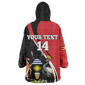 Afro Uganda Rugby Custom Wearable Blanket Hoodie Go Cranes - African Pattern