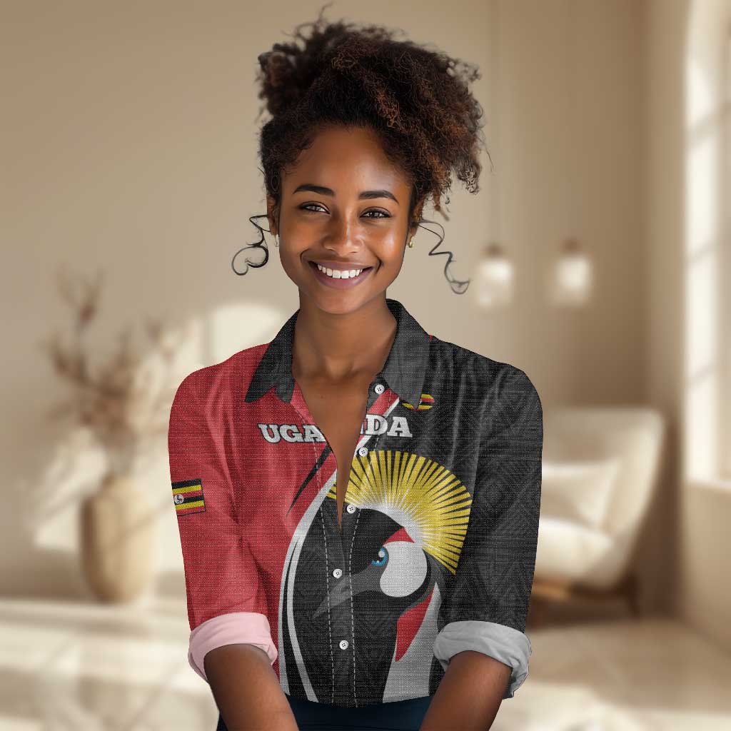 Afro Uganda Rugby Custom Women Casual Shirt Go Cranes - African Pattern