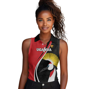 Afro Uganda Rugby Custom Women Sleeveless Polo Shirt Go Cranes - African Pattern