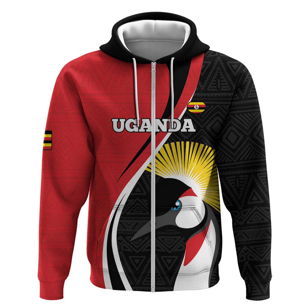 Afro Uganda Rugby Custom Zip Hoodie Go Cranes - African Pattern