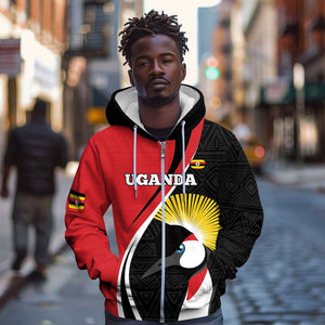 Afro Uganda Rugby Custom Zip Hoodie Go Cranes - African Pattern