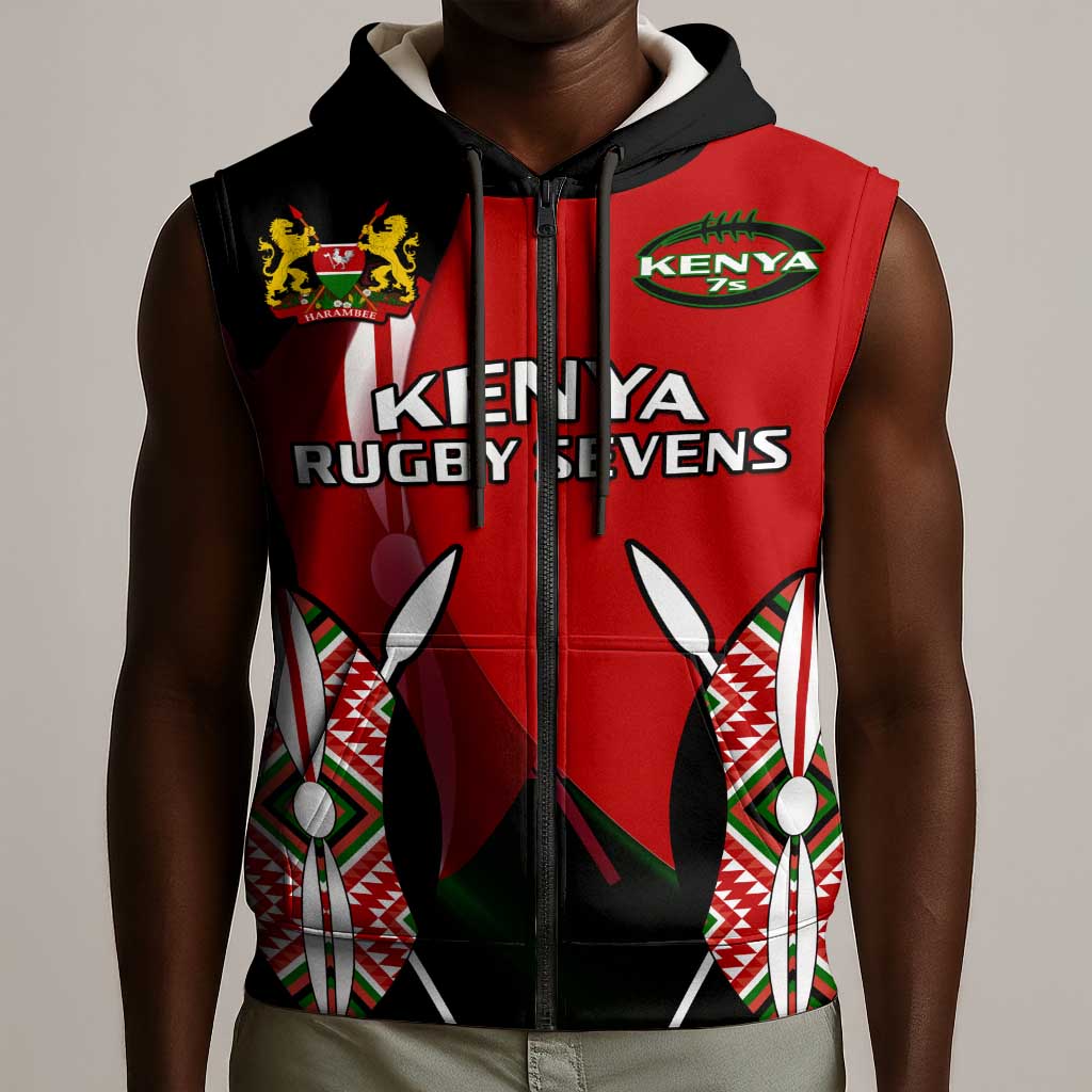 Custom Kenya Rugby Sevens Kenyan Sporty Version Sleeveless Zip Hoodie - African Pride