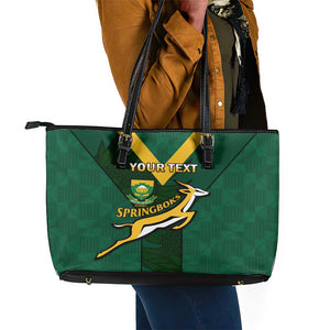 Custom South Africa Rugby Go Blitzboks Sevens Leather Tote Bag