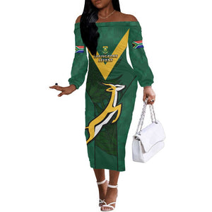 Custom South Africa Rugby Go Blitzboks Sevens Off The Shoulder Long Sleeve Dress