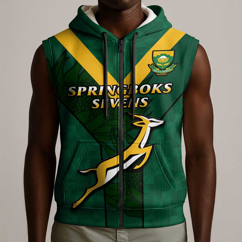 Custom South Africa Rugby Go Blitzboks Sevens Sleeveless Zip Hoodie - African Pride