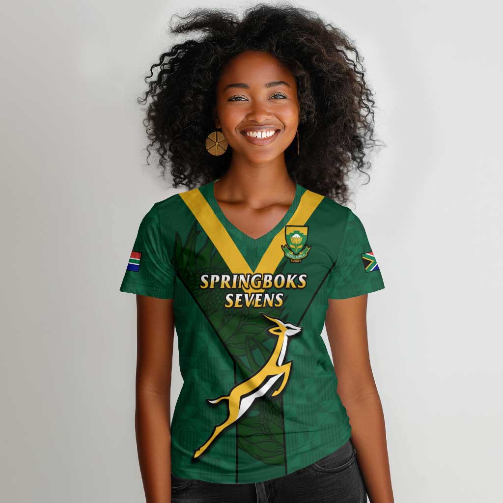 Custom South Africa Rugby Go Blitzboks Sevens Women V-Neck T-Shirt